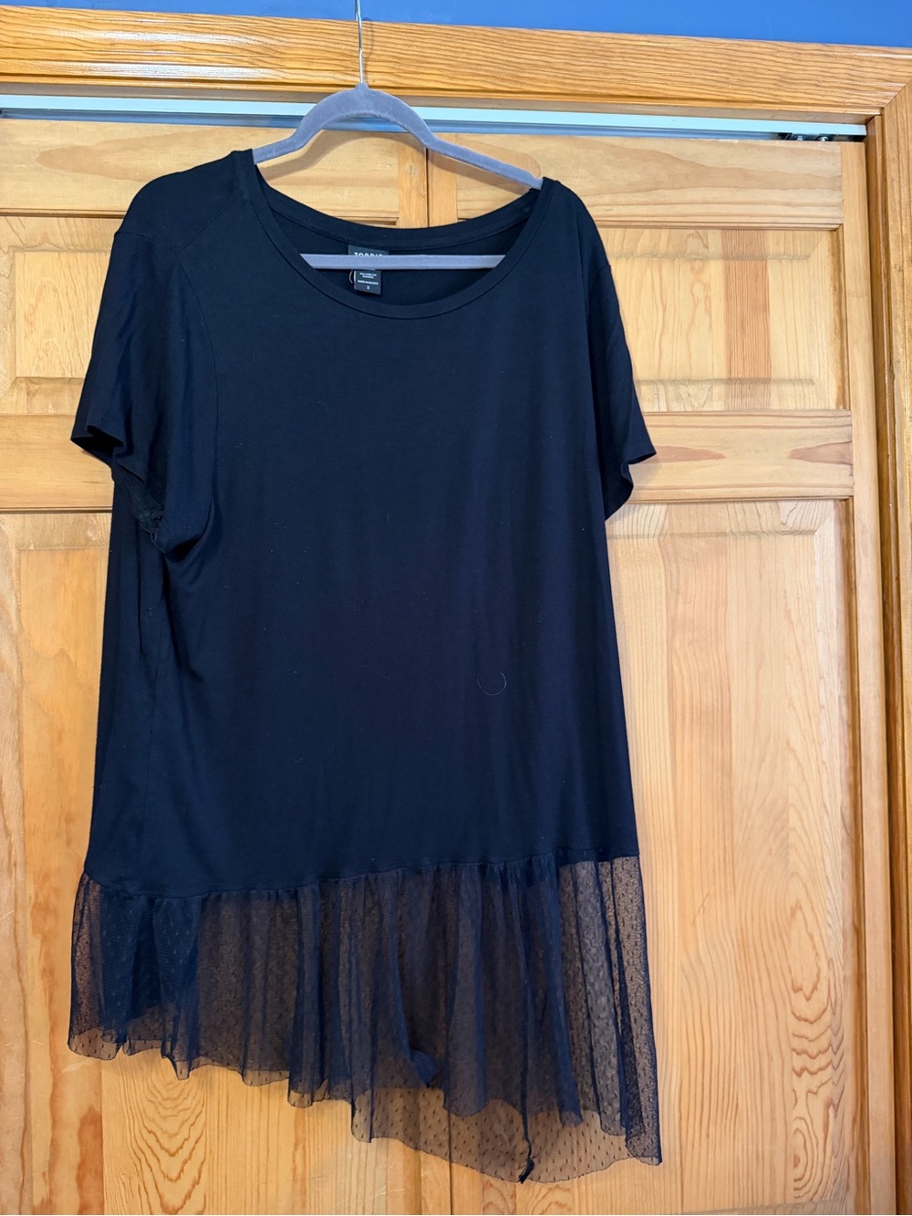 torrid Black Short Sleeve Top with Sheer Ruffle Hem
